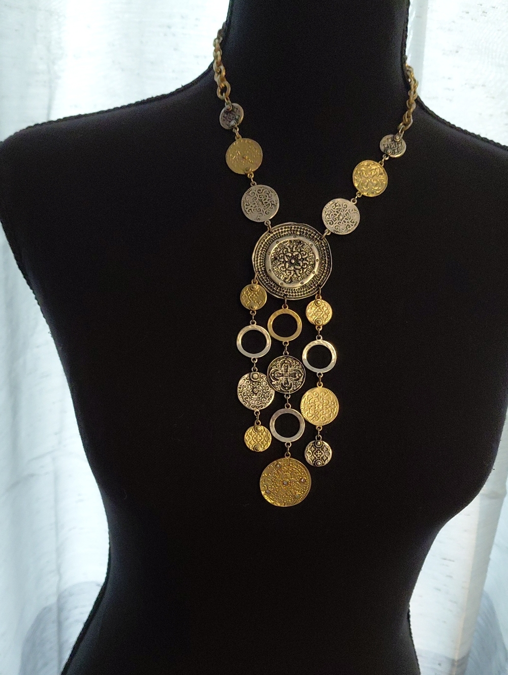 Chico's, Mixed Metal,Two-Tone Gold and Silver Medallion Dangle Necklace